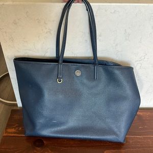 Navy Tory Burch leather tote bag